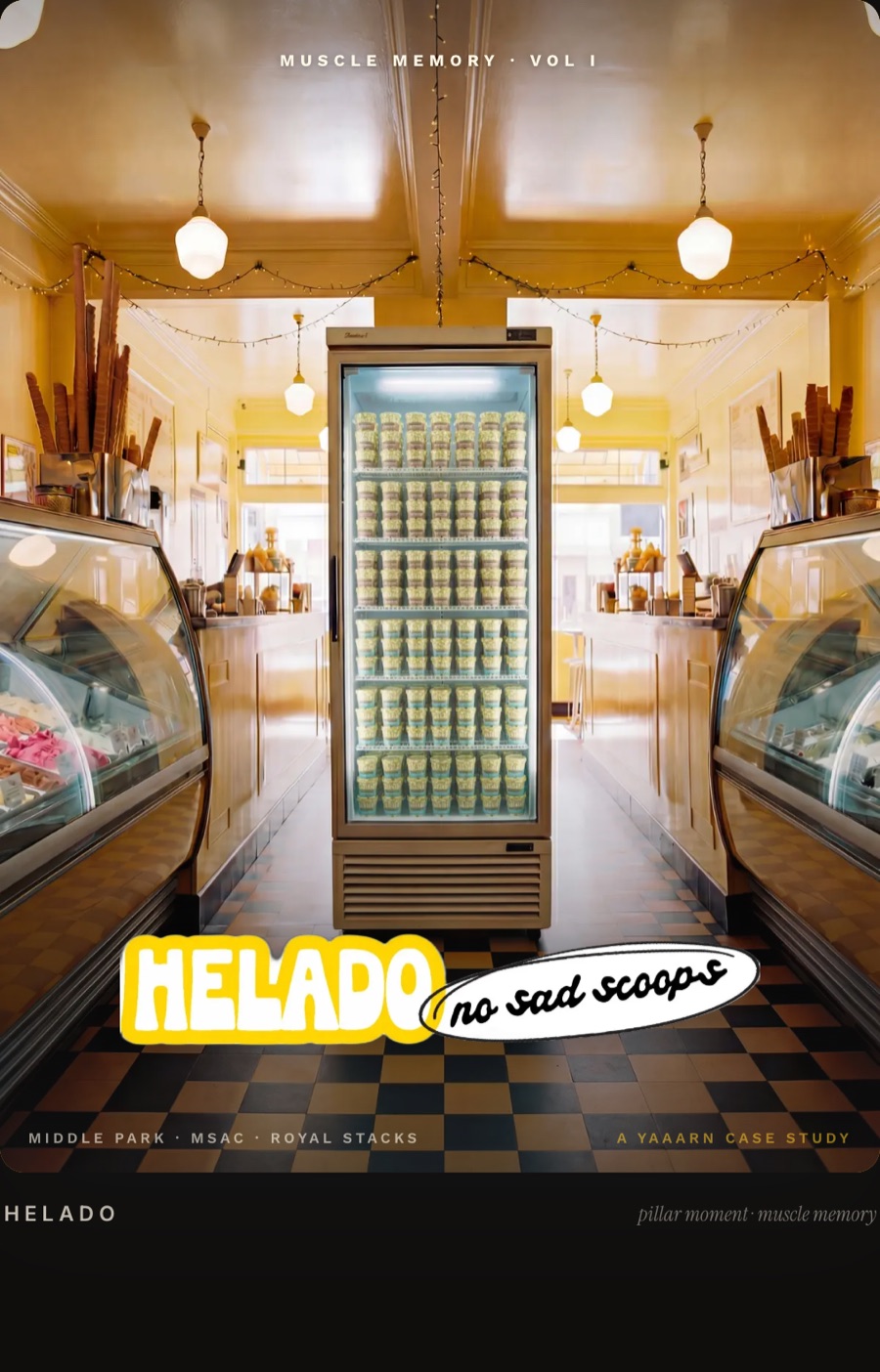 Helado poster: Muscle Memory Vol I, the protein ice cream fridge with the no sad scoops lockup
